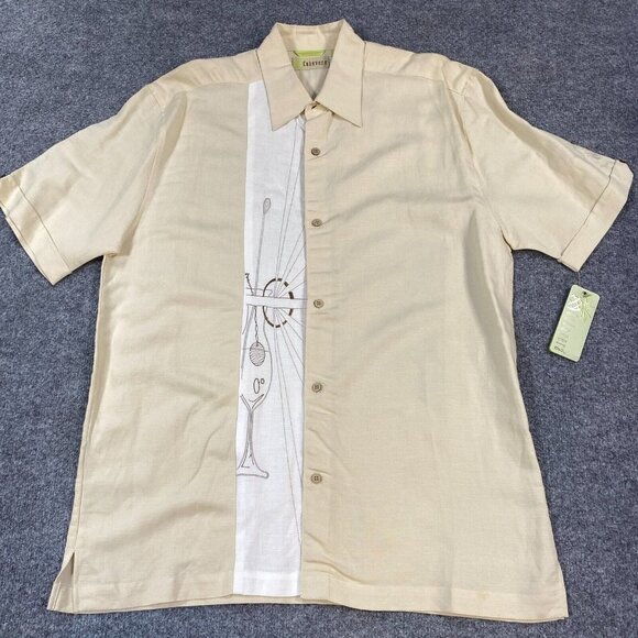 Cubavera Mens Shirt L Beige Linen Blend Embroidered MCM Hurricane Glass NEW - Picture 1 of 7